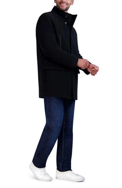 Cole Haan Plush Wool Blend Coat In Black