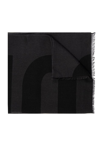 Shop Moschino Logo Print Frayed Scarf In Grey