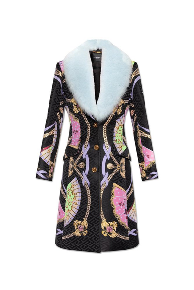 Shop Versace Baroque Pattern Buttoned Coat In Multi