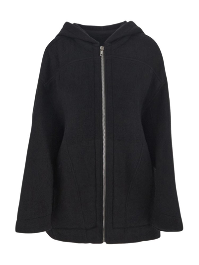 Shop Rick Owens Zipped Hooded Oversized Jacket In Black
