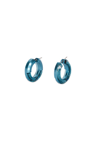 Shop Swarovski Lucent Round Hoop Earrings In Blue