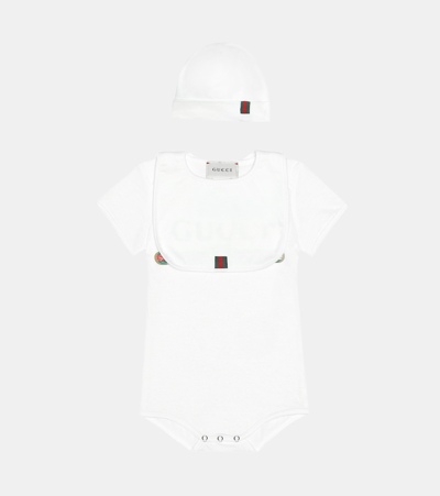 Gucci Vintage-print Three-piece Cotton Set 9-12 Months In White