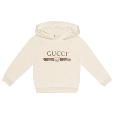 Shop Gucci Logo Cotton Hoodie In White