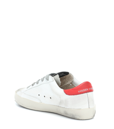 Shop Golden Goose Super-star Leather Sneakers In White Leat-blu Star-red Leat