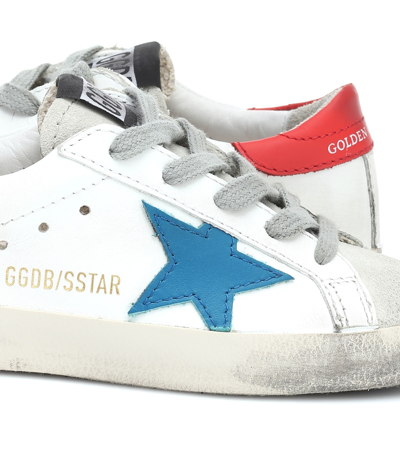 Shop Golden Goose Super-star Leather Sneakers In White Leat-blu Star-red Leat