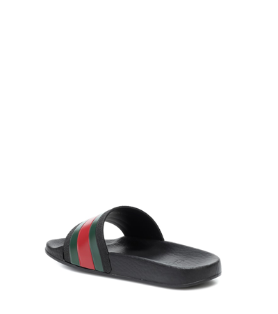 Gucci Black Webbing Stripe Printed Slides In Black