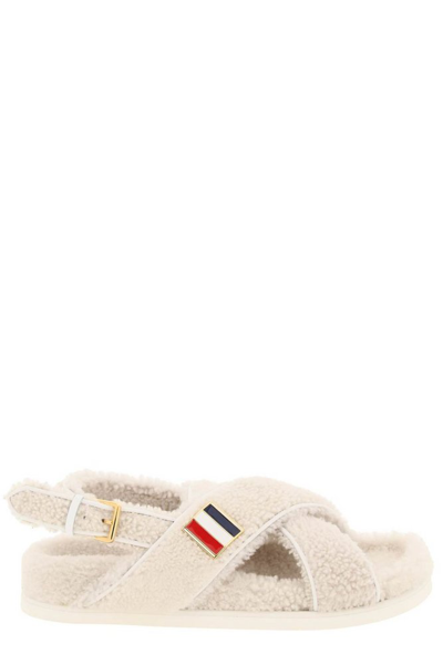 Shop Thom Browne Rwb Striped Shearling Sandals In White
