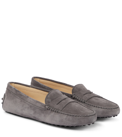 Shop Tod's Gommino Suede Loafers In Grey