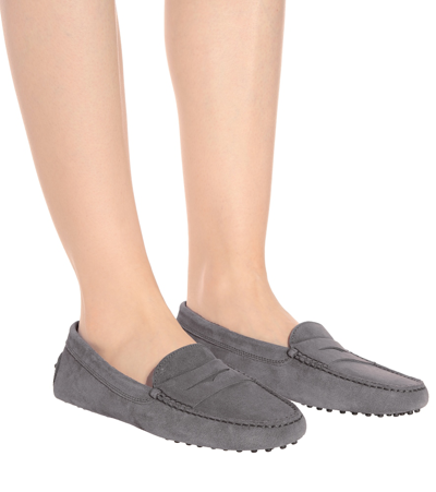 Shop Tod's Gommino Suede Loafers In Grey