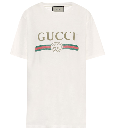 Shop Gucci Logo Cotton T-shirt In White