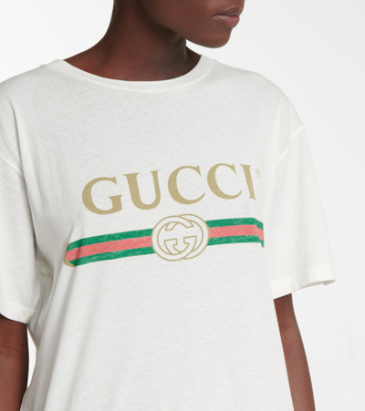 Shop Gucci Logo Cotton T-shirt In White