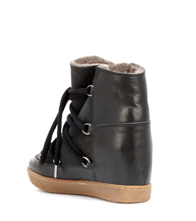 Shop Isabel Marant Nowles Shearling-trimmed Leather Ankle Boots In Black