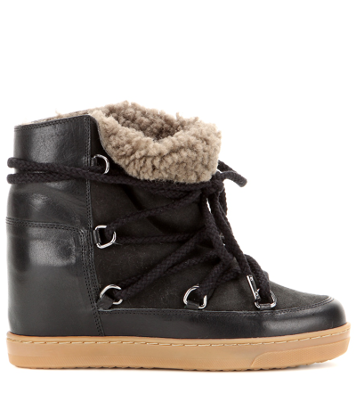 Isabel Marant Nowles Shearling-trimmed Leather Ankle Boots In Black