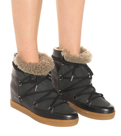 Shop Isabel Marant Nowles Shearling-trimmed Leather Ankle Boots In Black