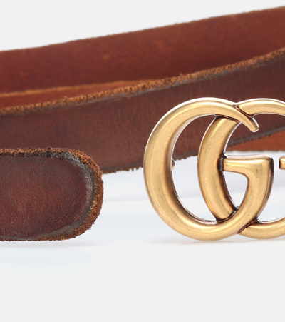 Shop Gucci Gg Leather Belt In Brown
