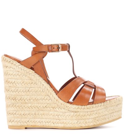 Saint Laurent Tribute Espadrille Wedge Sandals In Orange
