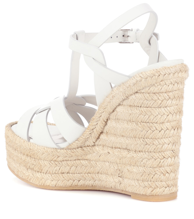 Saint Laurent Tribute Matte Leather Platform Espadrille Sandal In Porcellana