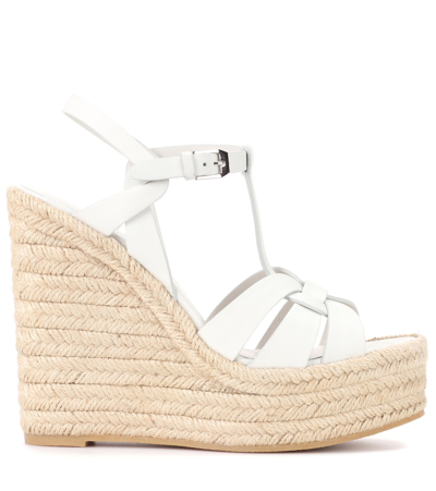 Saint Laurent Tribute Matte Leather Platform Espadrille Sandal In Porcellana