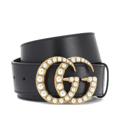 Shop Gucci Gg Embellished Leather Belt In Black