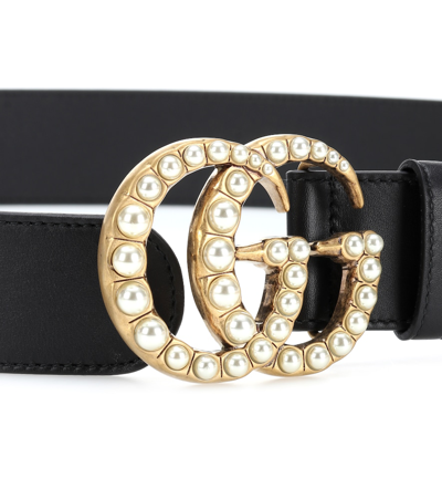 Shop Gucci Gg Embellished Leather Belt In Black