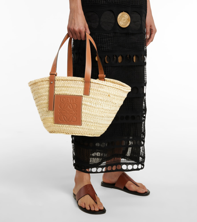 Shop Loewe Medium Leather-trimmed Basket Tote In Neutrals