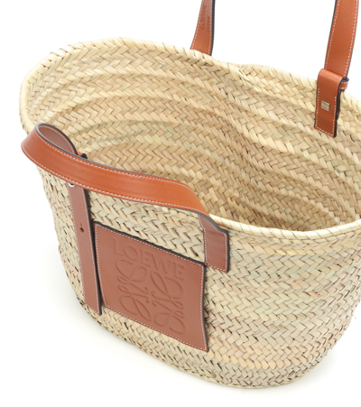 Shop Loewe Medium Leather-trimmed Basket Tote In Neutrals