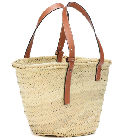 Shop Loewe Medium Leather-trimmed Basket Tote In Neutrals