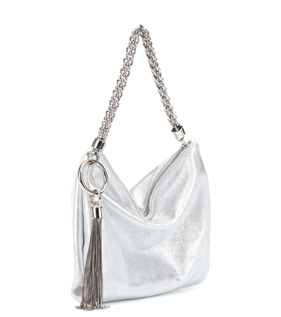 Jimmy Choo Callie Metallic Leather Clutch In Silver