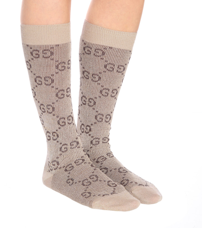 Shop Gucci Gg Knitted Socks In Beige