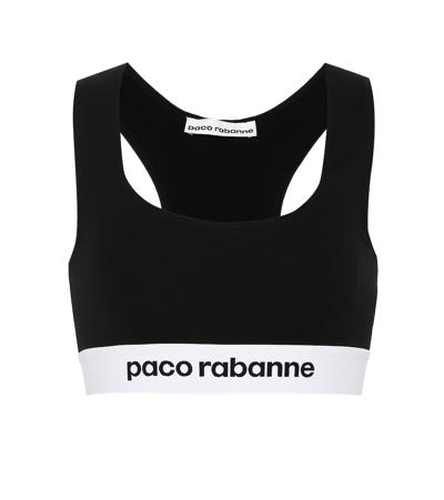 Shop Rabanne Logo Sports Bra In Black