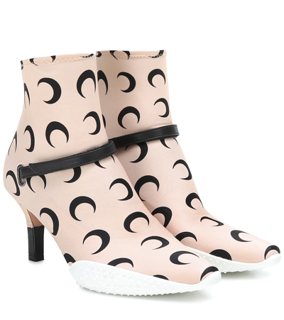 Shop Marine Serre Printed Stretch-jersey Ankle Boots In Beige