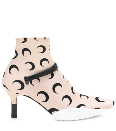 Shop Marine Serre Printed Stretch-jersey Ankle Boots In Beige