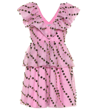 Shop Ganni Floral-embellished Dress In Pink