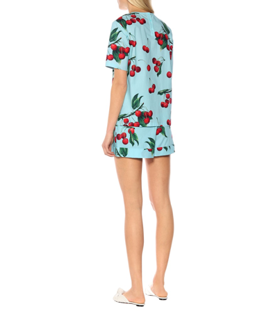 Shop Dolce & Gabbana Cherry Printed Cotton T-shirt In Blue