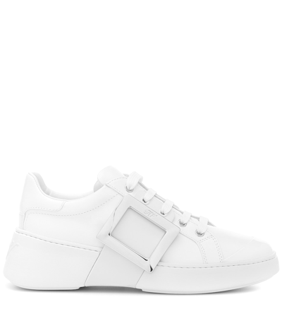 Shop Roger Vivier Viv Skate Leather Sneakers In White