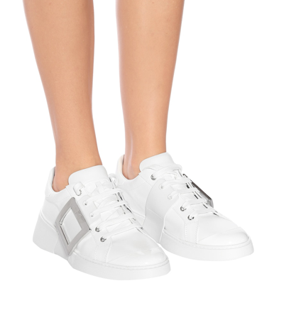 Shop Roger Vivier Viv Skate Leather Sneakers In White