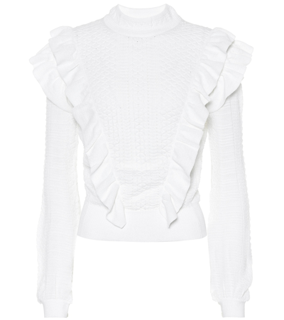 Shop Chloé Ruffled Wool Sweater In White