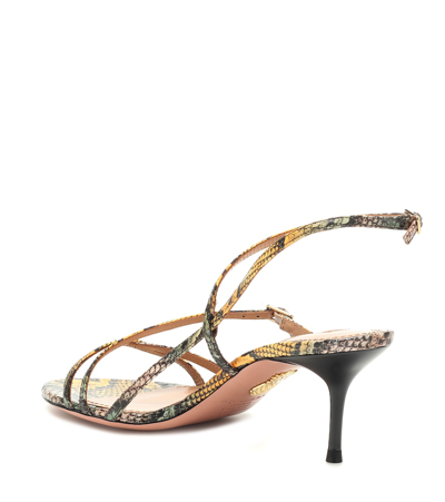 Shop Aquazzura Carolyne 60 Snakeskin Sandals In Yellow