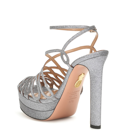 Shop Aquazzura Monroe Plateau 130 Glitter Sandals In Silver