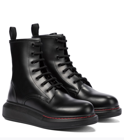 Shop Alexander Mcqueen Leather Ankle Boots In Black