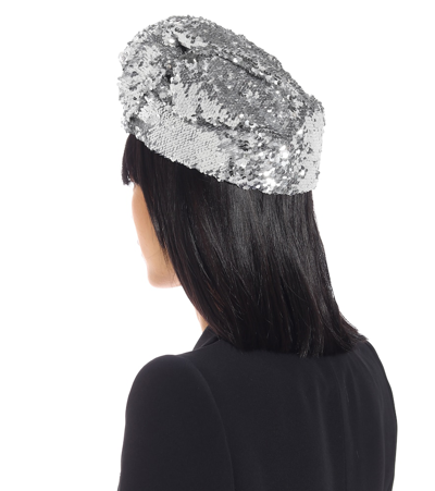Shop Erdem Sequined Hat In Silver