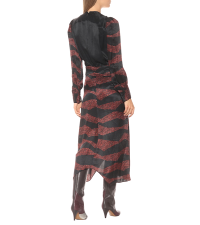 Isabel Marant Romina Asymmetric Printed Satin-jacquard Midi Dress In Black