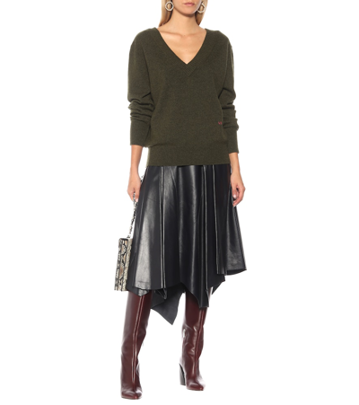 Shop Marni Leather Midi Skirt In Black