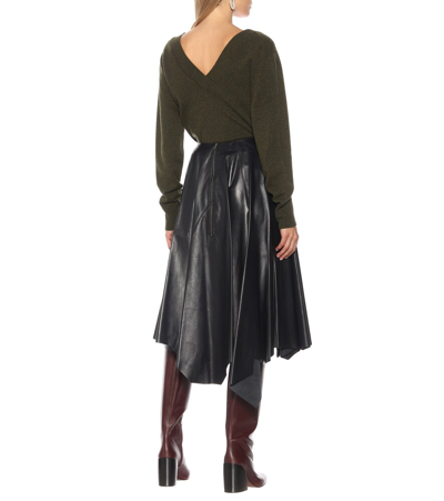 Shop Marni Leather Midi Skirt In Black
