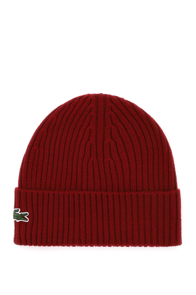 Lacoste Rb4162 Ribbed Beanie - Bordeaux In Red | ModeSens