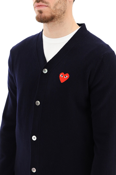 Shop Comme Des Garçons Play Wool Cardigan With Heart Patch Comme Des Garcons Play