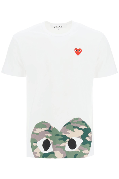 Shop Comme Des Garçons Play Play Heart Camou T-shirt In White,green,red