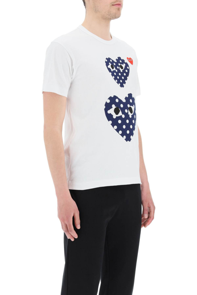 Shop Comme Des Garçons Play Polka Dot Heart T-shirt In White,blue