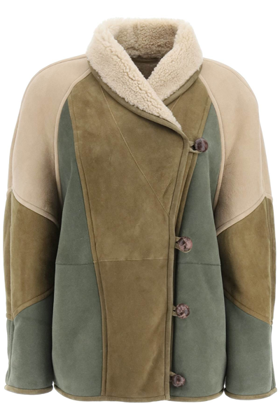 Shop Isabel Marant Étoile 'abeni' Short Shearling Coat In Beige,khaki,green