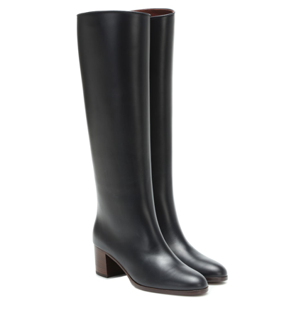 Shop Loro Piana Paris 55 Leather Knee-high Boots In Black